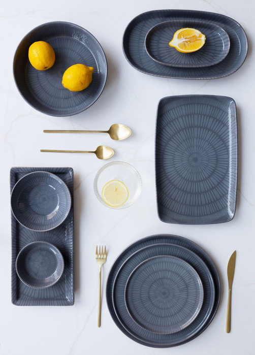 Hermia NON0005 Plato de Servicio 30x30x1 cm Cerámica Gris para Bodas, Fiestas y Uso Diario